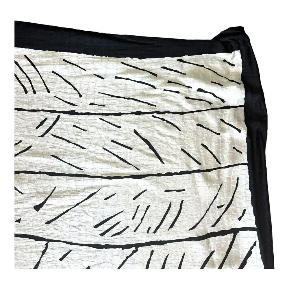 Andre Laug Vintage Silk Scarf Black White Abstract Designer